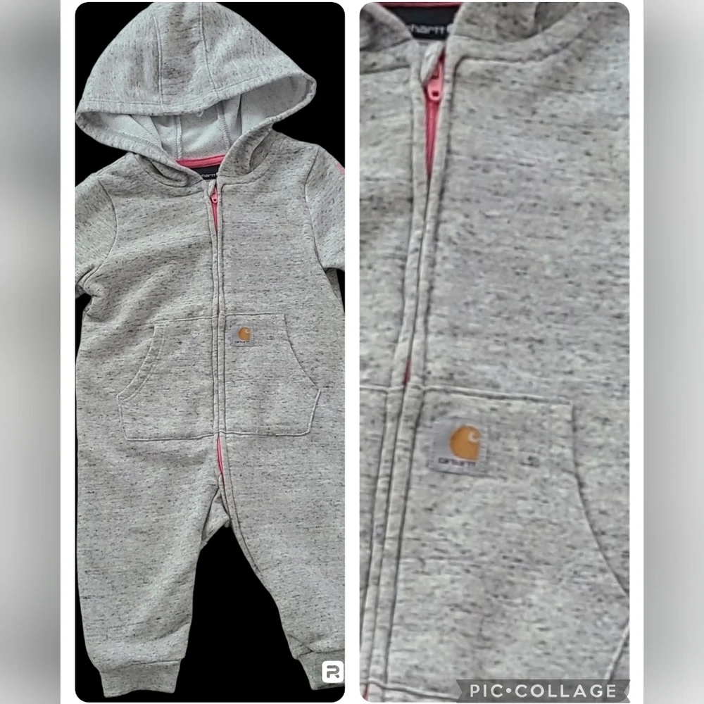 Carhartt Jumpsuit Girl's Long Sleeve Front‎ Zip Fleece Lined One Piece Size 6m